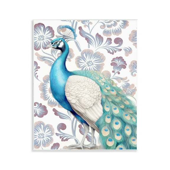 Stupell Industries Peacock on Floral Pattern Animals Painting Unframed Art Print Wall Art, 11 x 14