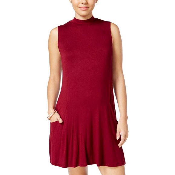 Trixxi Juniors’ Mock-Turtleneck A-Line Dress, Cranberry, Medium