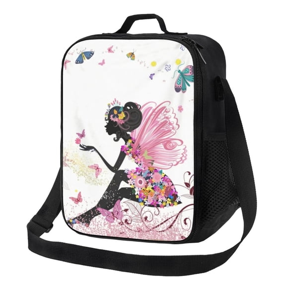 Butterfly Fleece Throw Lunch Bag Insulated Thermal Box with Shoulder Strap & Handle for Work and Picnic