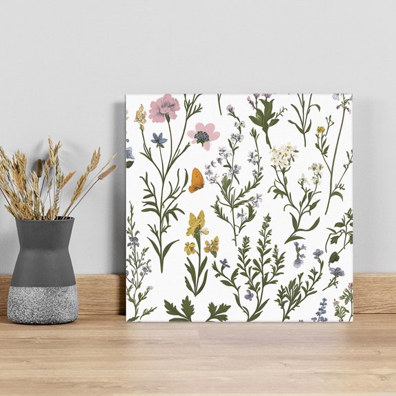 Spring Summer Floral Wall Art Painting on Canvas, Farmhouse Botanical Butterflies Canvas Art Home Prints Wall Art Framed Modern Artwork for Living Room Bedroom Wall Decor 8x8in