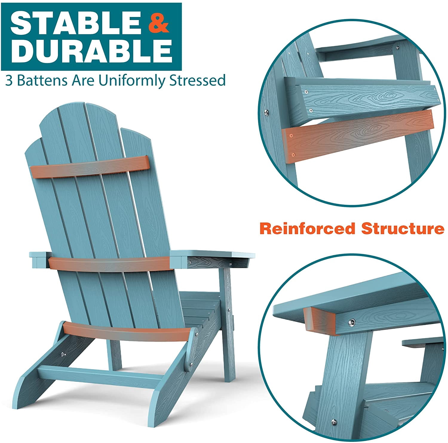 ZEKOO Folding Adirondack Chair Plastic Outdoor Patio Lawn Chair Blue
