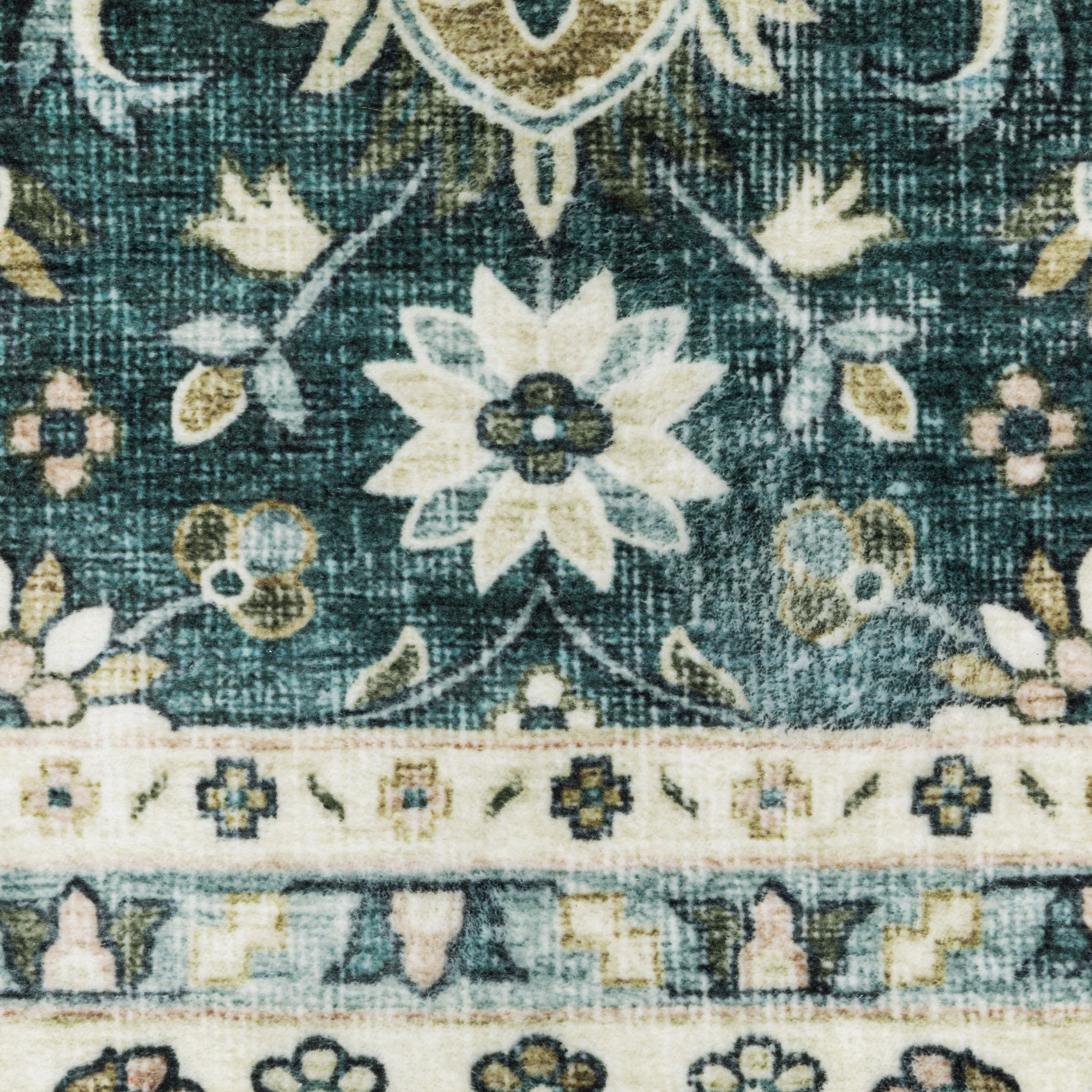 Avalon Home Sebastian Vintage Bordered Teal/ Ivory Washable Indoor Area Rug