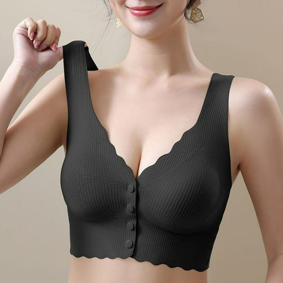 YWDJ Bras for Women Plus Size Front Closure Push up No Wire Full Coverage Comfort Straps Support Bralette Breathable Soft Bra for All Shapes Sagging Breasts Black XL