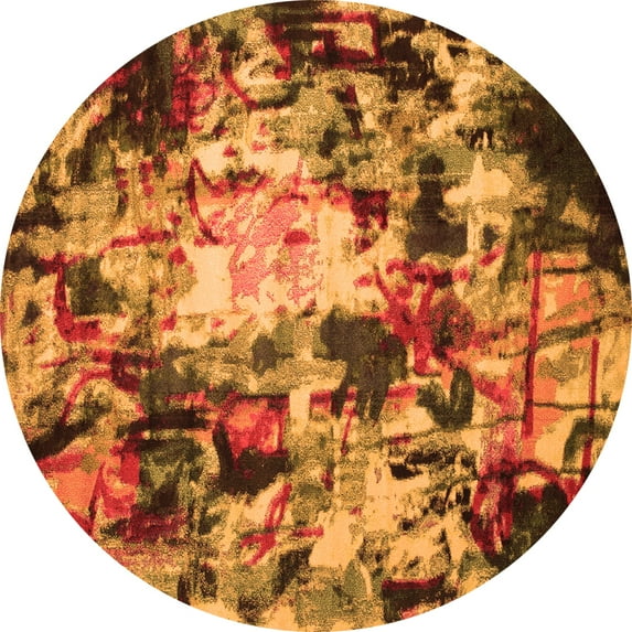Ahgly Company Indoor Round Abstract Orange Contemporary Area Rugs, 8' Round