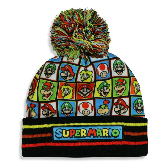 Super Mario Beanie Toad Luigi Bowser Princess Peach Pom Pom Cuff Knit Hat Cap