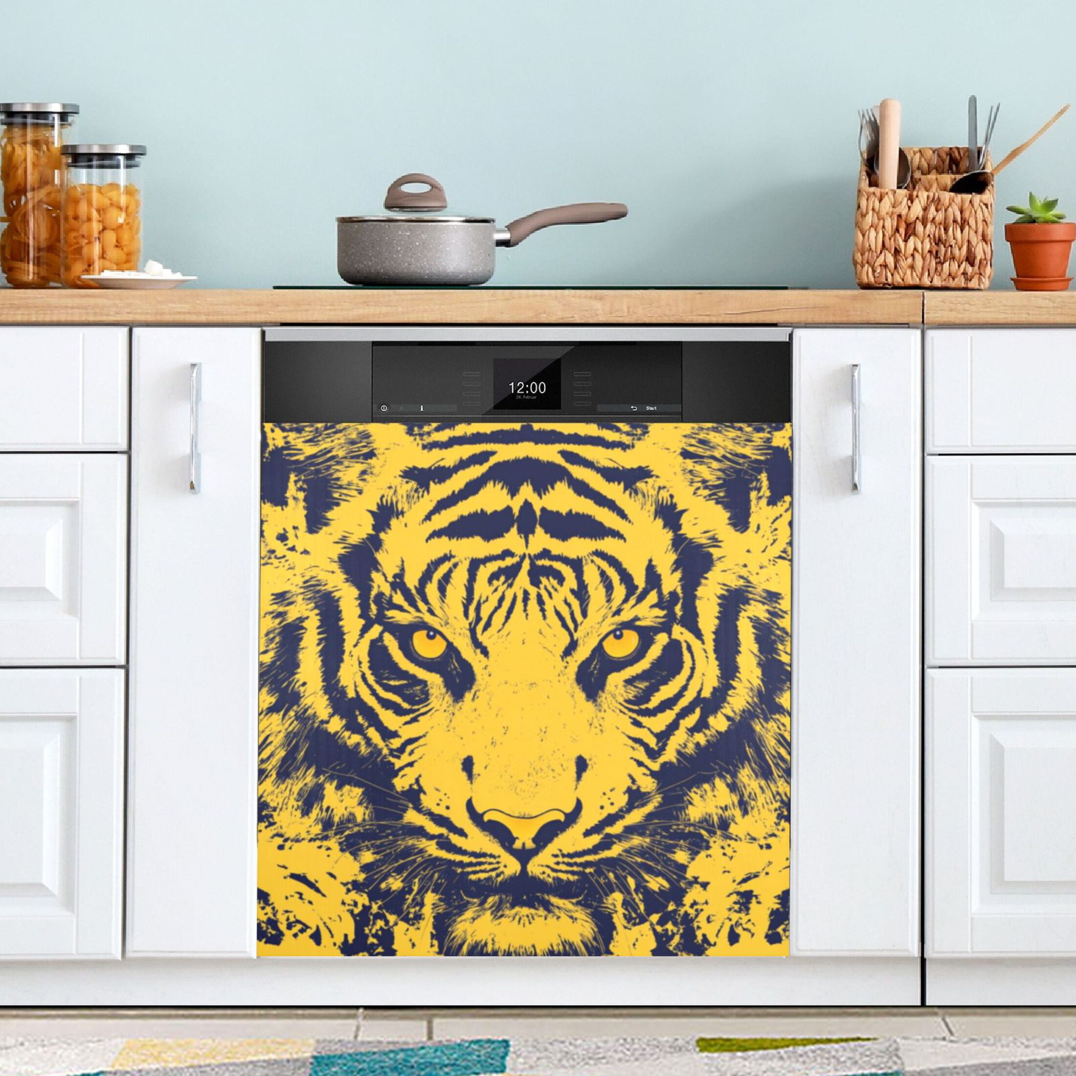 Dishwasher Magnetic Sticker 23x26 Inch Refrigerator Magnetic Sticker Washing Machine Magnetic Sticker Kitchen Panel Magnetic Sticker Home Decor Yellow Tiger Face