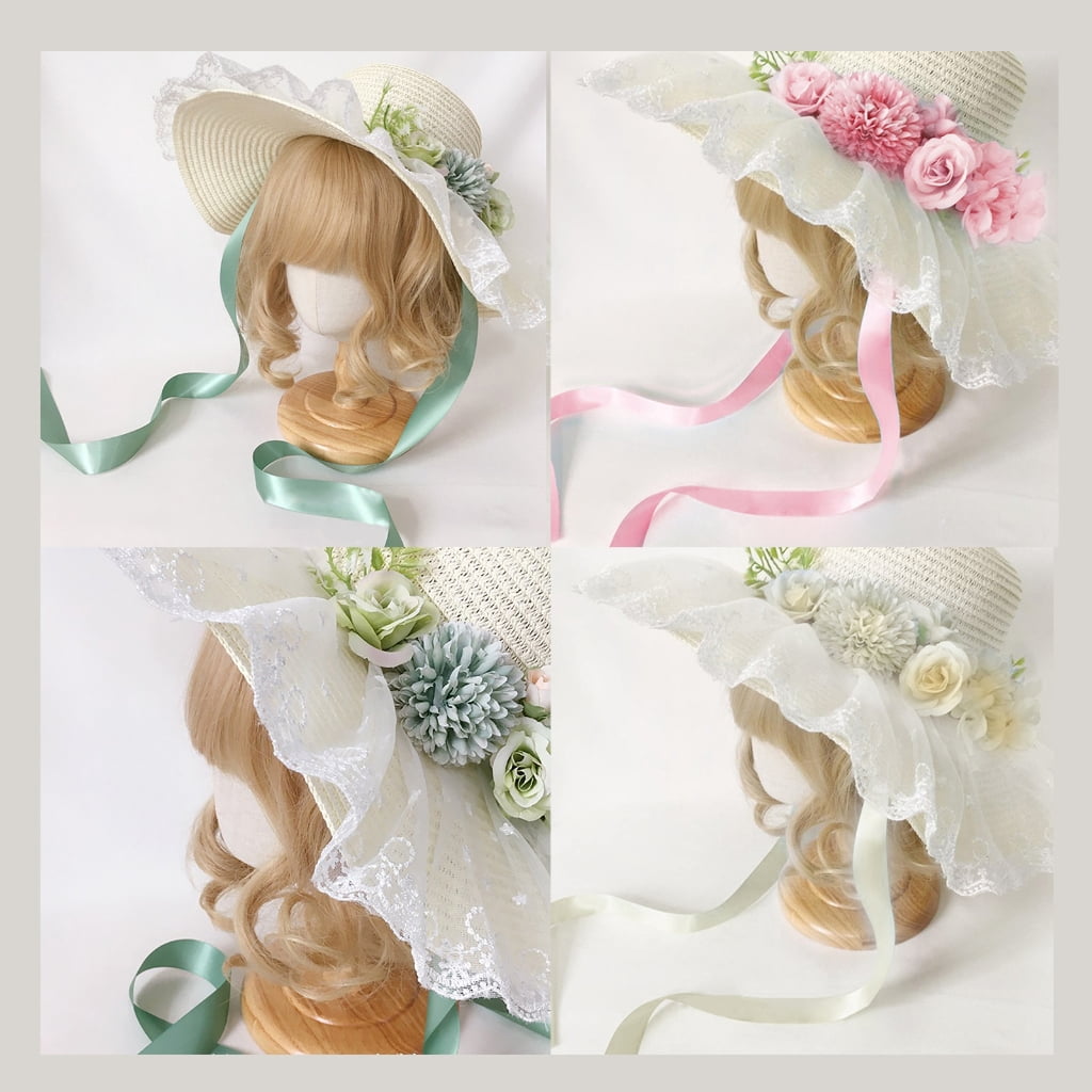 Yokua French Straw Sun Hat Flower Bonnet Hat Female Travel Hat Camping Hat