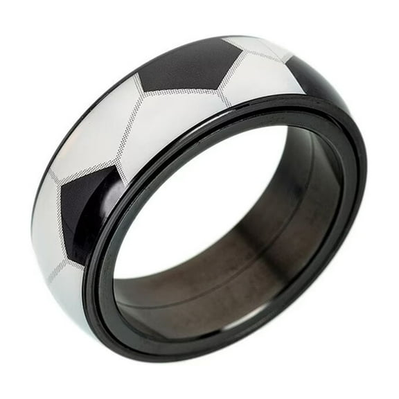 PAURO Rotating Rings for Men and Women Stainless Steel Size 13 Black Soccer Football Basketball Baseball Rugby Sports Personalized Simple Orange Red Colorful Jewelry Football Style Size 12