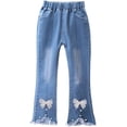 thumbnail image 3 of LNICEAR Niños Niñas Jeans Casual Color Sólido Volantes Bell-Bottoms Pantalones De Mezclilla Mediados De Cintura Acampanados Pantalones, 3 of 5