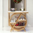 thumbnail image 4 of Modern 3-Tier Faux Marble Side Table With Storage, Narrow Sofa End Table With Geometric Gold Metal Frame, Multifunctional Nightstand Bedside Table For Living Room, Bedroom, Gold & White, 4 of 8