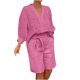 thumbnail image 2 of ICHUANYI Clearance Women's Summer Suit Fashion Solid Color Long Sleeve Trousers Casual Two-Piece Suit(Pink, S) ICHUANYI WER2023081007831, 2 of 6