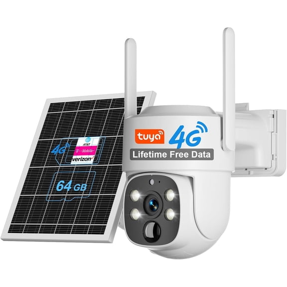 SANSCO 4G LTE Cellular Solar Security Camera, No WiFi, No Monthly Fee, 64GB Lifetime Free Data, 2K Wireless Outdoor CCTV Surveillance, Color Night Vision, 2-Way Audio, PIR Detect, PTZ 360°, TUYA APP