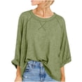 thumbnail image 1 of MeetoTime T-Shirt Surdimensionné à Manches 3/4 pour Femmes Pull Tendance Décontracté Col Rond Enroulable 2024, 1 of 7