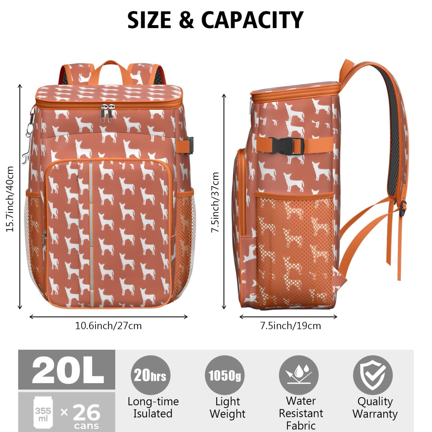 Travel Cooler Bag - Repeat Chihuahua Camping Beer Cooler Backpack with Bottle Opener- Waterproof Insulated Picnic Backpacks - Cooler Bag for Beach