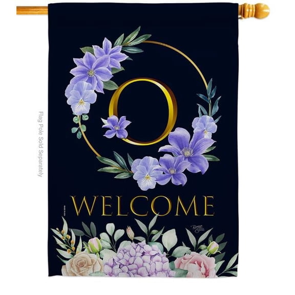 Breeze Decor H130249-BO 28 x 40 in. Welcome O Initial House Flag with Spring Floral Double-Sided Decorative Vertical Flags Decoration Banner Garden Yard Gift