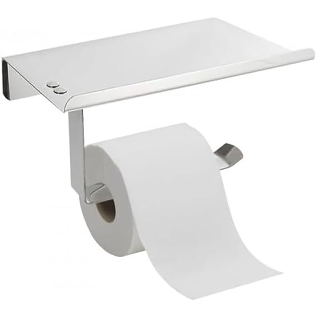 Portarrollos Papel Higienico, Portarrollos Escobillero con el Teléfono Móvil Estante de Almacenamiento, Soporte para Papel higiénico, Portarrollos Baño Adhesivo, Fijación por Tornillo
