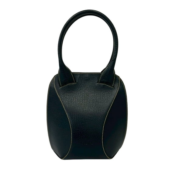 Pre-Owned LOEWE Vintage Logo Embossed Leather Handbag Mini Tote Bag Boston Navy Blue 54931
