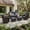 Brown-Navy Blue, variant on LayinSun 5 Pieces Patio Outdoor Conversation Set, Wicker Furniture Set with Swivel Chairs and Ottomans 4-Seat