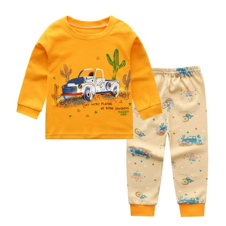 

Autumn Spring Baby Boys Girls Sweatsuit Pajamas Set Long Sleeve Sweatshirt+Pants Sleepwear Cartoon Dinosaur PJ Loungewear 0-5T