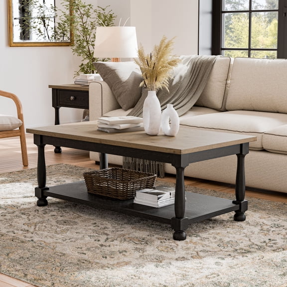 Furniture of America Millers Modern Solid Wood Coffee Table with Open Shelf, Weathered Black