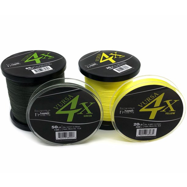 Fitzgerald Vursa 4X HiVis Yellow Braided Fishing Line 4 Strand 50 Lb