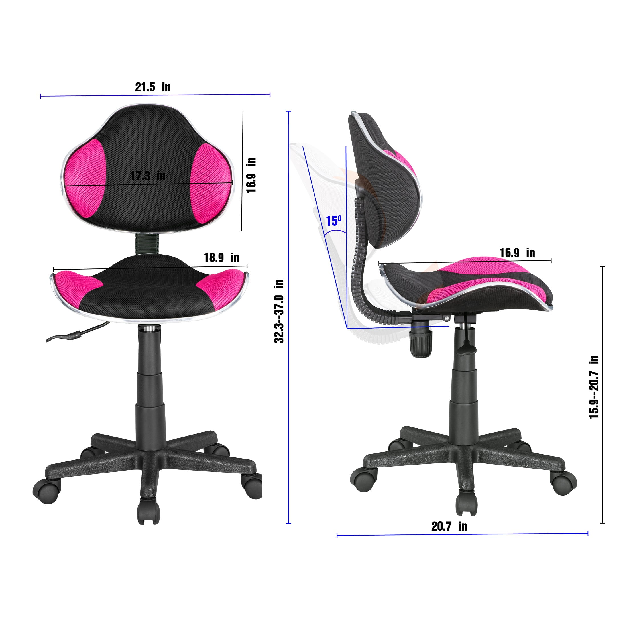 JJS Home Office Low Back Computer Executive Chair, Ergonomic Mesh Chair with Extra Large Base and Pads, Black/Pink