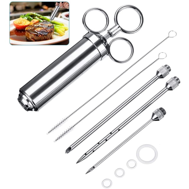 Meat Injector Syringe, Stainless Steel Marinade Flavour Seasoning Injector Kit Food Syringe