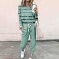 thumbnail image 2 of Fgnfyis Ensemble Décontracté pour Femmes T-Shirt à Manches Longues Rayé Col Rond Blouse et Pantalon Leggings 2 Pcs Vert m, 2 of 5
