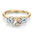 thumbnail image 3 of Gem Stone King 18K Yellow Gold Plated Silver Peach Morganite and Sky Blue Topaz Engagement Ring for Women | 2.00 Cttw | Round 6MM | Gemstone October Birthstone | Size 6, 3 of 6