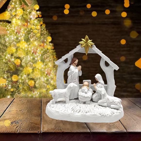 Figurine Élégante de Crèche en Résine, Décoration de Table Magnifiquement Conçue avec Chaleur, Centre de Table Festif pour Noël et les Réunions de Famille, 6.5 x 5.9 x 4 Pouces