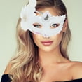 thumbnail image 5 of Unique Bargains Halloween Christmas 1 Pc Ostrich Feather Half Face Party Mask for Masquerade Party White, 5 of 5