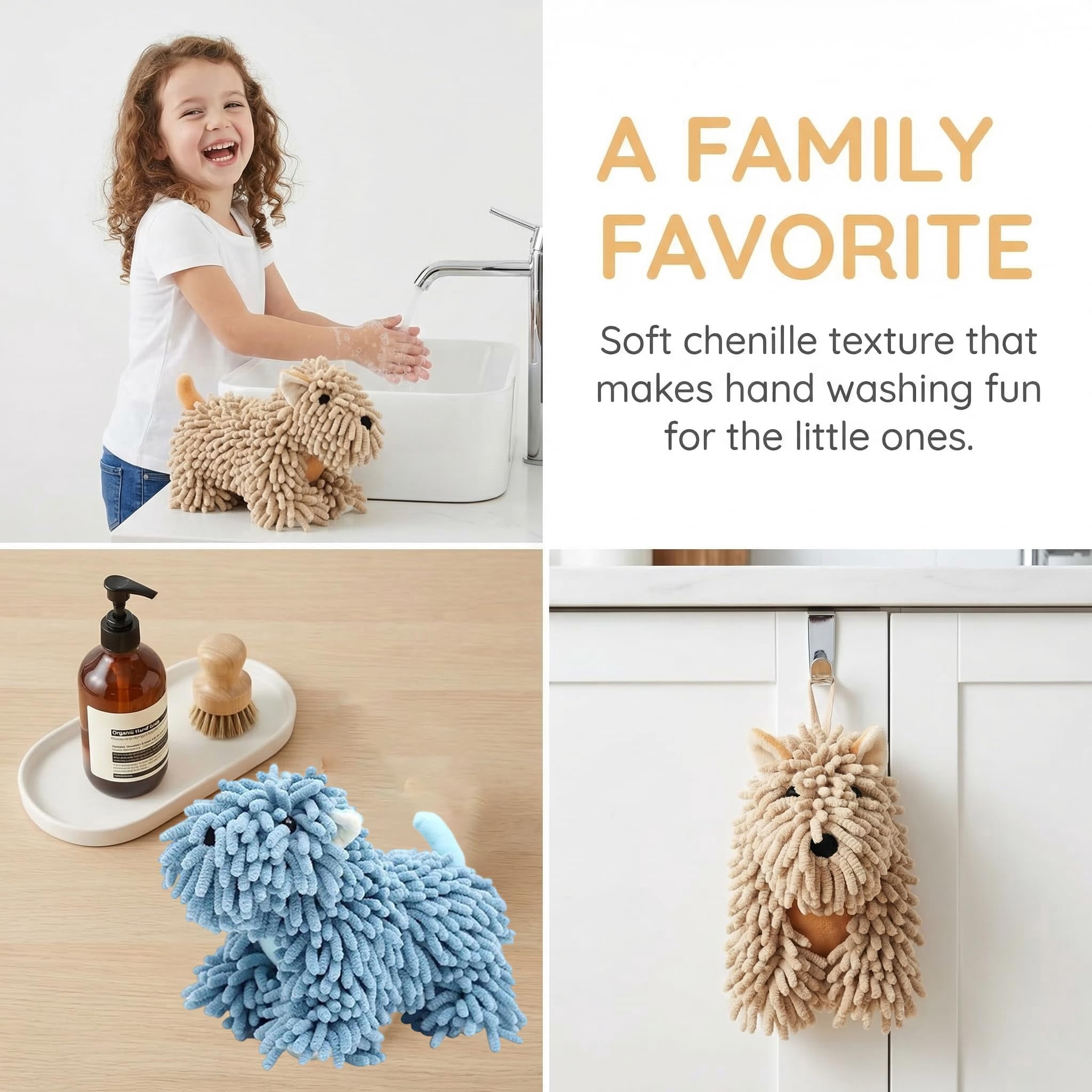 Dog Hand Drying Towel – Soft Absorbent Chenille Hanging or Stand Design for Bathroom Kitchen Use, Cute Animal Style Decorative Towel for Daily Home Use