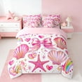 thumbnail image 3 of Manfei Pink Coquette Bow Bedding Comforter Set for Girls, Cute Rainbow Seashell Full Bedding Set, Pink Reversible 7pcs, 3 of 6