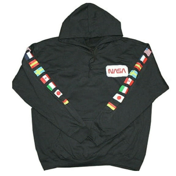 NASA Astronaut Group 16 Men's Black Hoodie Sweatshirt with Flags on Sleeves (Large)