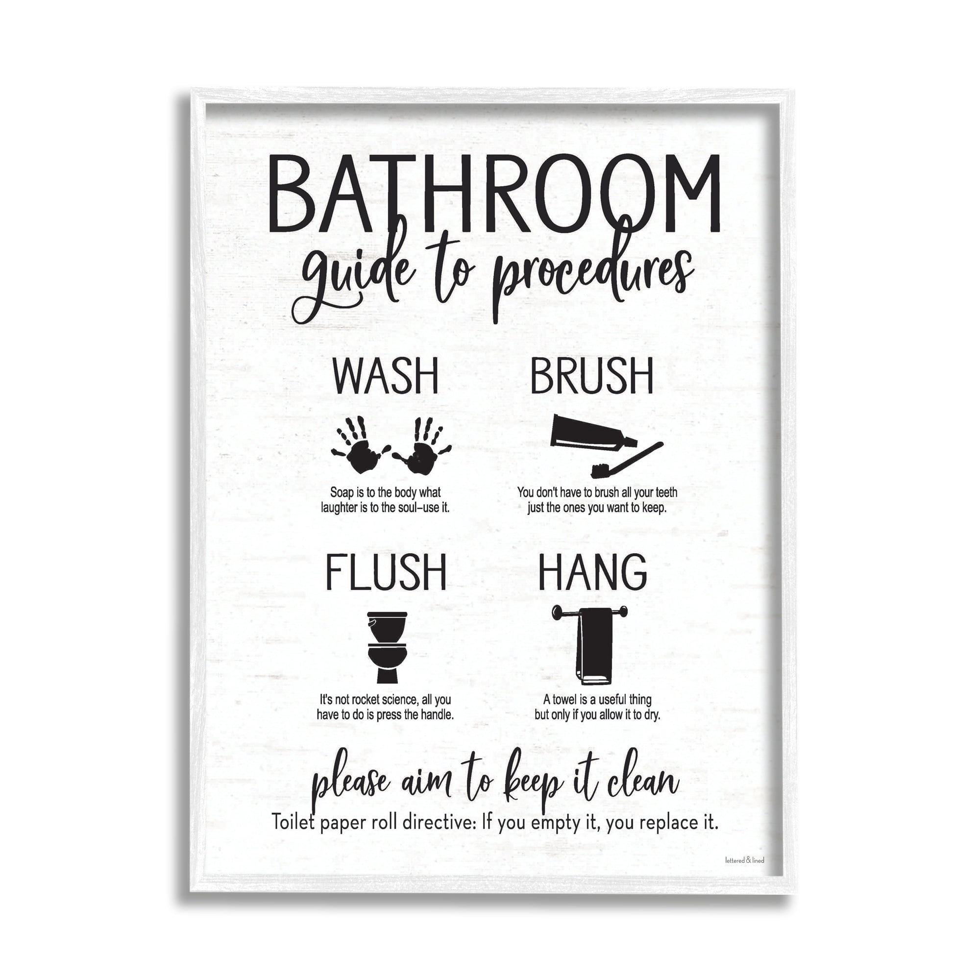 Stupell Industries Bathroom Guide Procedures Diagram Wash Brush Flush Hang, 24 x 30, Design by Lettered and Lined