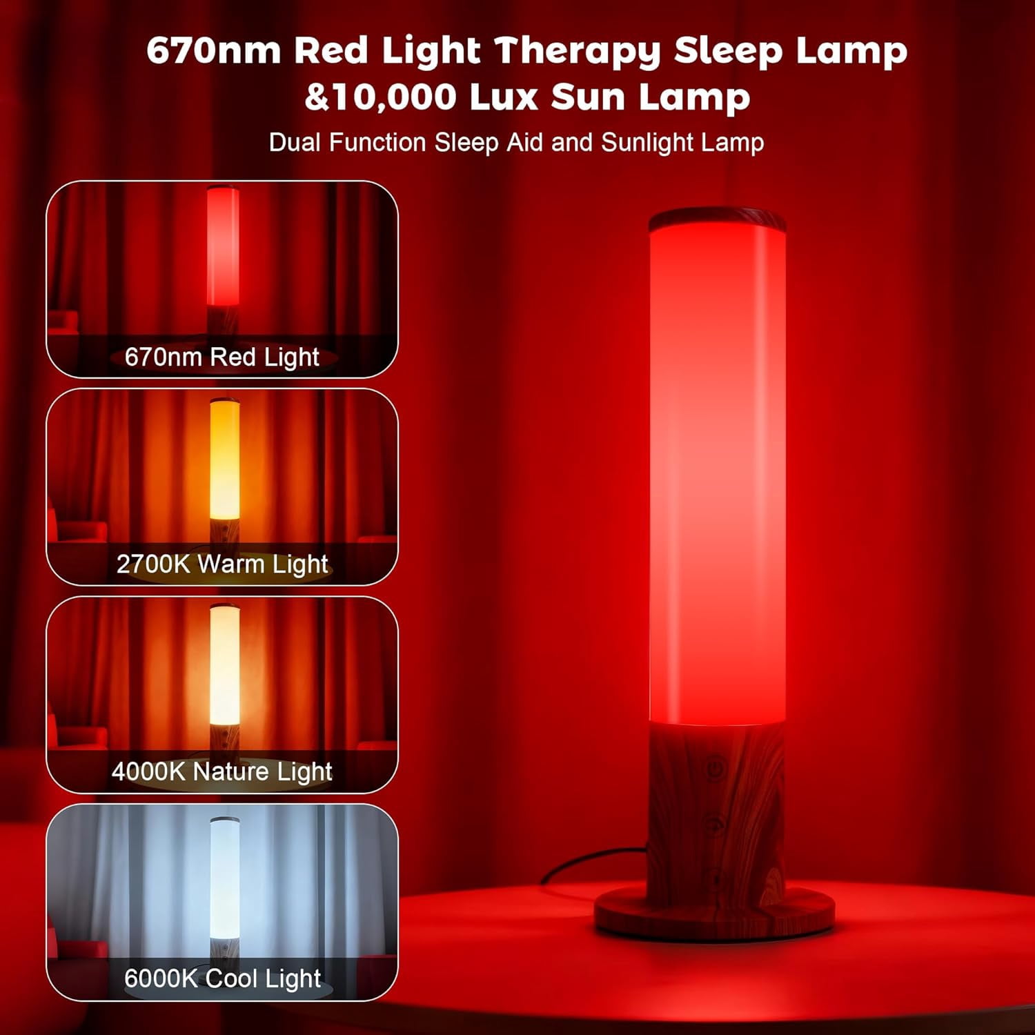 670nm Red Light Therapy Lamp, 10000 Lux Sun Simulation Light to Improve Sleep Quality & Relieve Blues