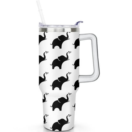 

40oz Elephant Mug with Flip Straw Lid and Handle Vacuum Insulated Stainless Steel Tumbler – Ideal for Gym Office or Hiking