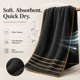 thumbnail image 5 of 3pcs Striped Coral Fleece Bath Towels with Delicate Gold Trim, Super Soft and Highly Absorbent Towels in Mixed Colors, Sized 29*14in for Home, Spa, Gym and Hotel Daily Use, Black, 5 of 7