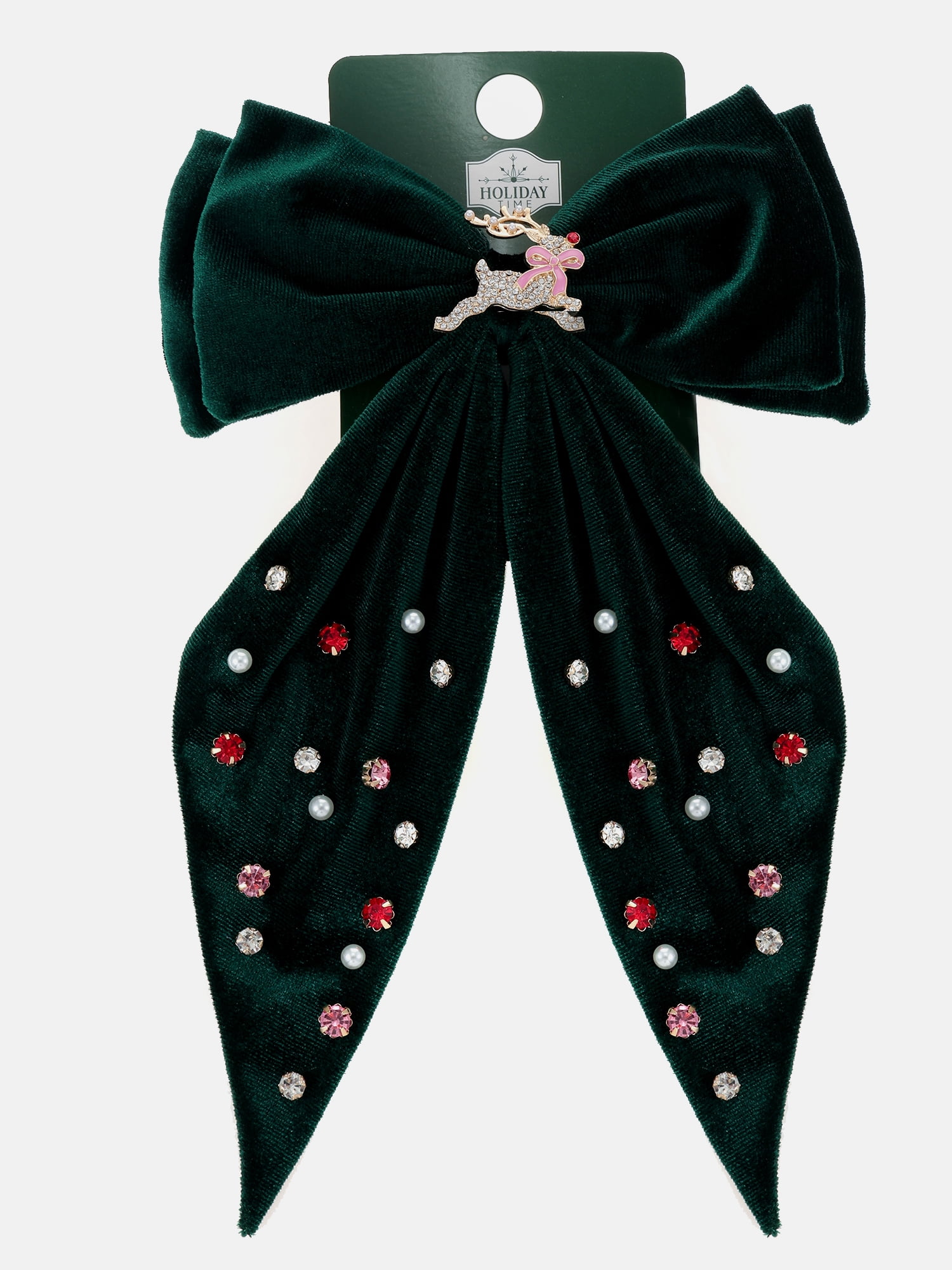 Way to Celebrate Women's Embellished Velvet Hair Bow, Green, 1 Piece
