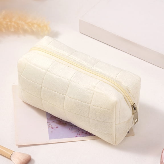 Bxaolu Makeup Bag Travel Toiletry Bag for Women, Small Cosmetic Bags Cute Soft Makeup Pouch for Purse Emergency Bag for Pencil Case Accessory Bag, White