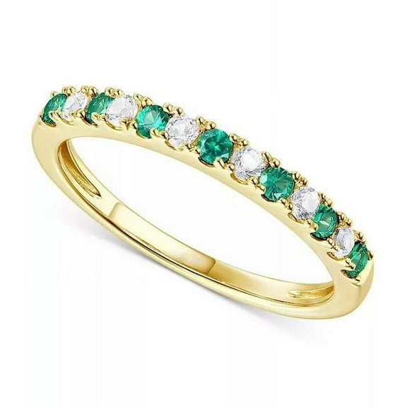 Emerald simulated diamond Alternating Infinity Ring/ simulated diamond and Emerald Half Eternity Pave Band/ Alternating Wedding Band/ Birthstone Stacking