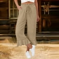 thumbnail image 2 of Hngshg Womens Capri Pants Summer Beach Vacation Ruffle Wide Leg Pants Loose Leisure Solid Color Drawstring Trousers with Pockets, 2 of 7