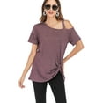 thumbnail image 2 of Summer Cold Shoulder T-Shirt Top Blouses for Women Short Sleeve Knot Twist Front Tunic Tops Blouse Loose Casual Cut Out T-Shirt, 2 of 6