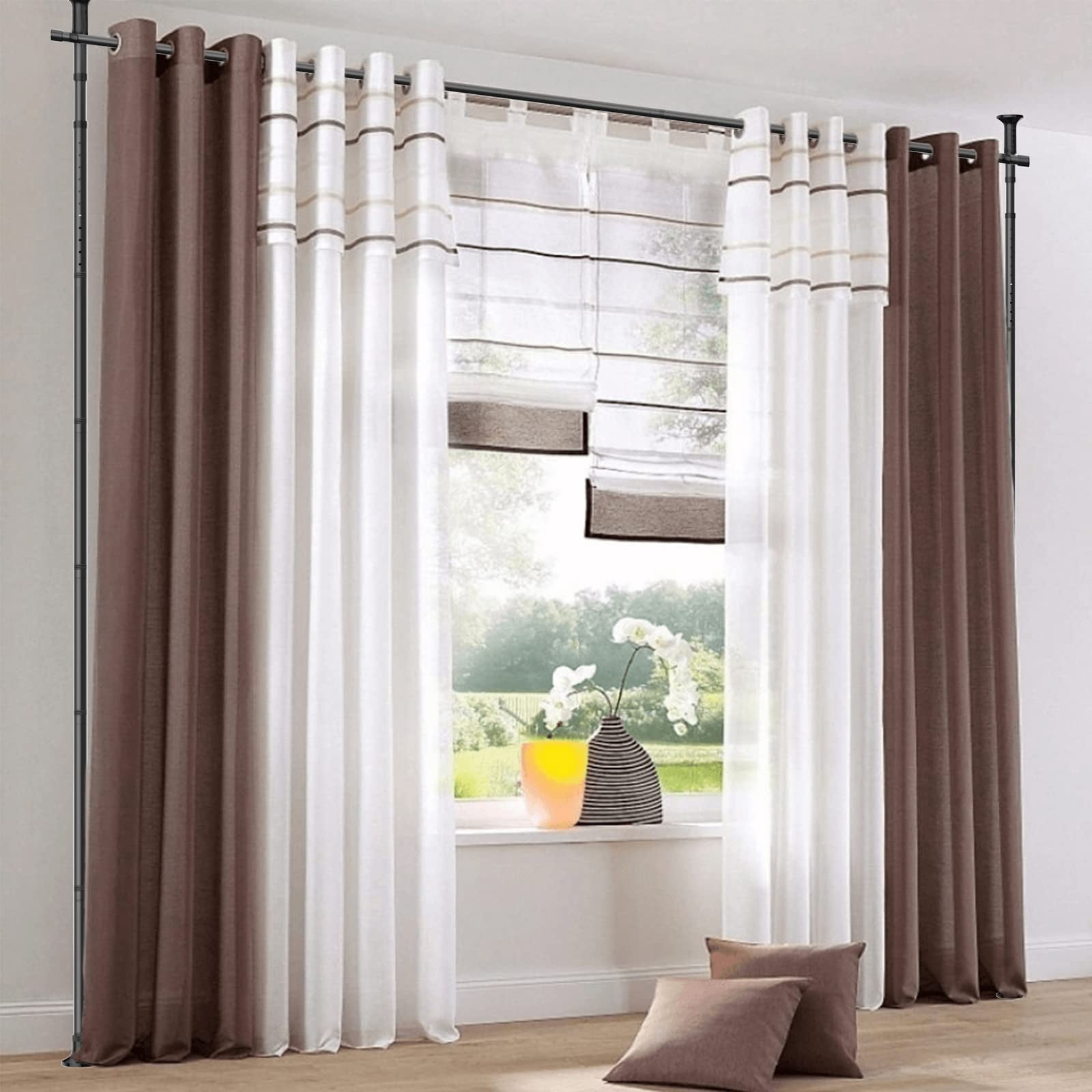 AEASKIEY Room Dividers Curtain Rod No Drill, 4-10ft(H) 28-70inch(W), Adjustable Heavy Duty Floor to Ceiling Tension Rod for Room Separation, Black
