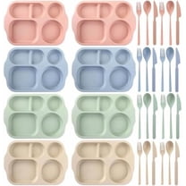 8 Pack Unbreakable Divided Plates for Kids Adults, 12 Inch Reusable Compartment Plates with Utensils, Wheat Straw Portion Control Plate, Dishwasher and Microwave Safe, BPA Free