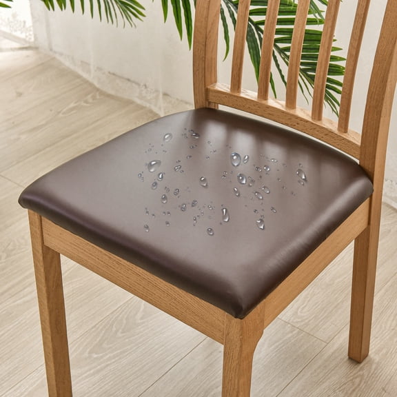 Xiao Hua Brown leather dining chair cover -2 pieces, one size fits all waterproof chair cover, anti slip stretch bottom, suitable for daily dining and restaurant use, large size