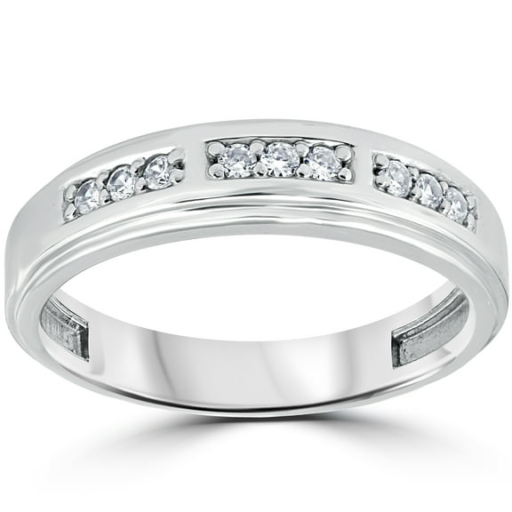 Pompeii 1/4Ct Mens Round Diamond Polished Wedding Ring 10k White Gold (I/J,I1-I2)