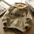 thumbnail image 3 of Sudadera con capucha gruesa con forro polar para niños, ropa informal de moda con letras bordadas, nuevo estilo, para mediana a grande, invierno, 2023, 3 of 5