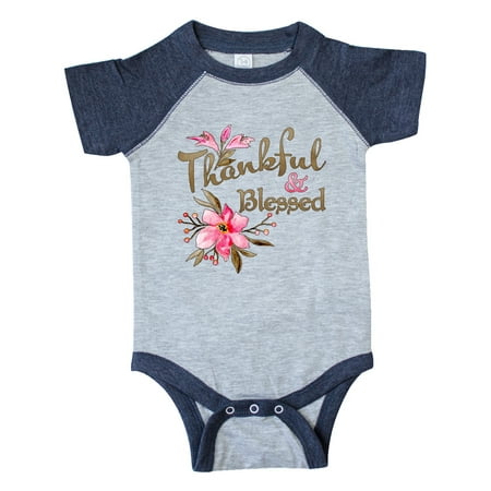 

Inktastic Thankful and Blessed Inspirational Saying with Pink Flowers Gift Baby Boy or Baby Girl Bodysuit