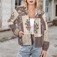 thumbnail image 3 of Jackets for Women Winter Coat Jackets Flannel Stand Collar Jacket(Patchwork Floral Beige Brown Design,Size:S-4XL), 3 of 7